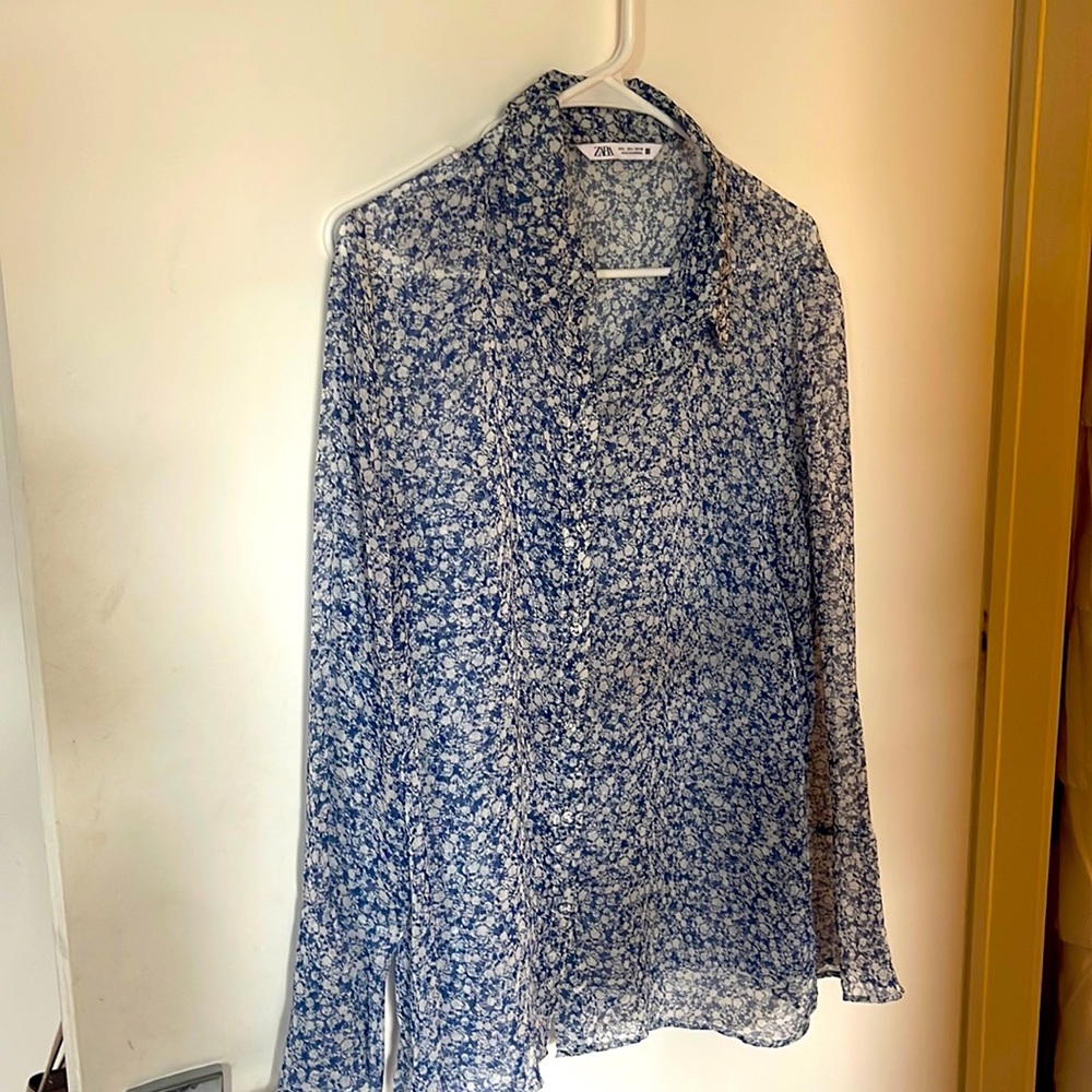 Light blue floral blouse- sheer material